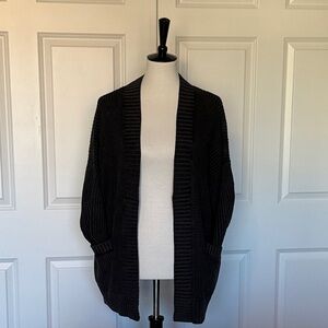 Hollister Women's Washed Black Open-Front Sweater